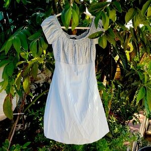 Lulu Wisteria Baby Blue Embroidered Off-the-Shoulder Mini Dress